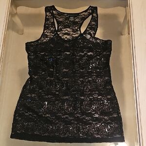 Metaphor Black Soft Lace SequinTankTop, Nylon Spandex, Easycare, Flattering Fit